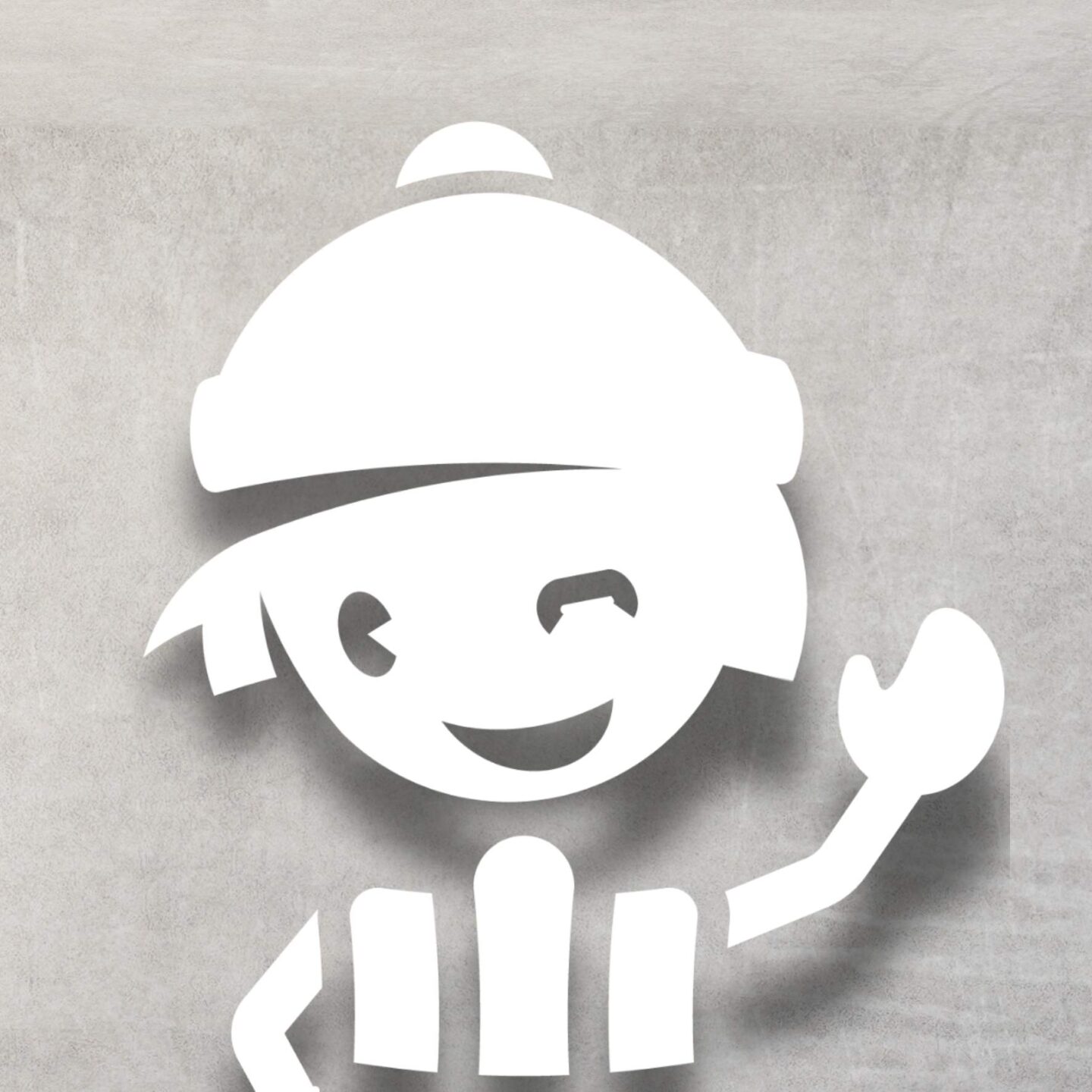 Hamburger Kind Logo Männchen in weiß vor einem grauen Hintergrund.